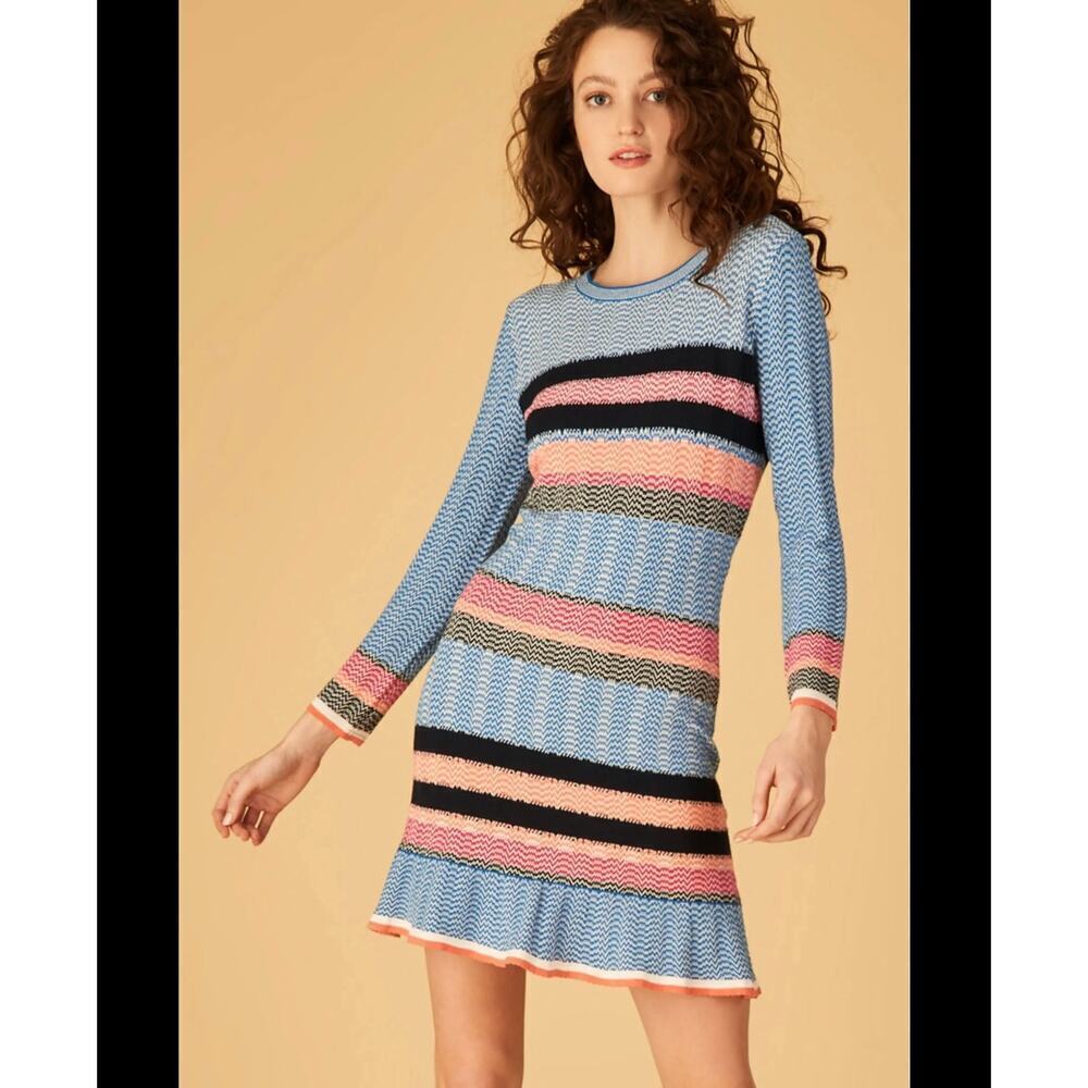 Tanya Taylor Beta Stripe Blue, Pink, Black Size Small